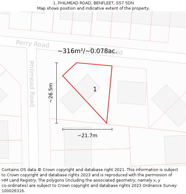 1, PHILMEAD ROAD, BENFLEET, SS7 5DN: Plot and title map