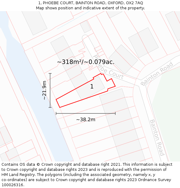 1, PHOEBE COURT, BAINTON ROAD, OXFORD, OX2 7AQ: Plot and title map