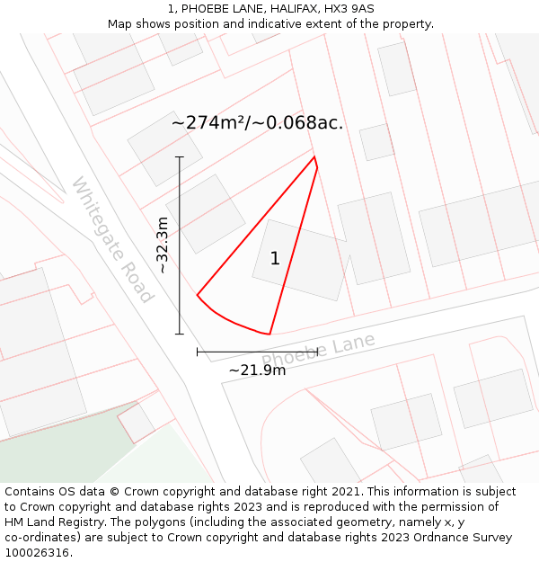 1, PHOEBE LANE, HALIFAX, HX3 9AS: Plot and title map