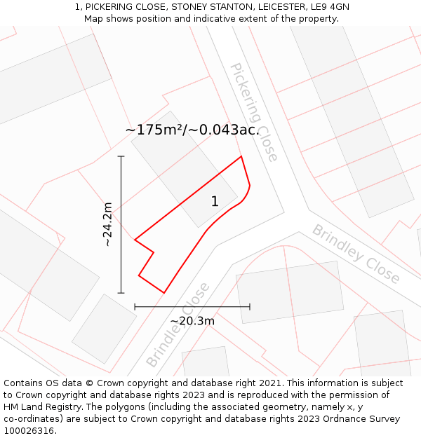 1, PICKERING CLOSE, STONEY STANTON, LEICESTER, LE9 4GN: Plot and title map