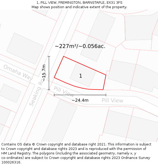 1, PILL VIEW, FREMINGTON, BARNSTAPLE, EX31 3FS: Plot and title map