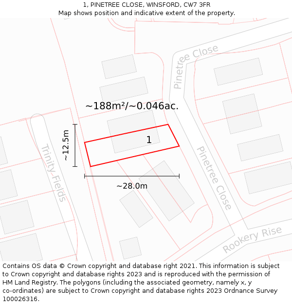 1, PINETREE CLOSE, WINSFORD, CW7 3FR: Plot and title map