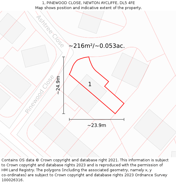 1, PINEWOOD CLOSE, NEWTON AYCLIFFE, DL5 4FE: Plot and title map