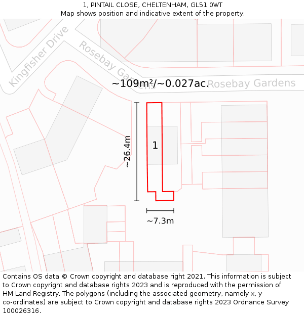 1, PINTAIL CLOSE, CHELTENHAM, GL51 0WT: Plot and title map