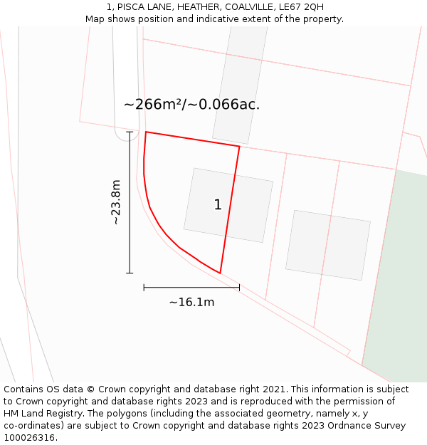 1, PISCA LANE, HEATHER, COALVILLE, LE67 2QH: Plot and title map