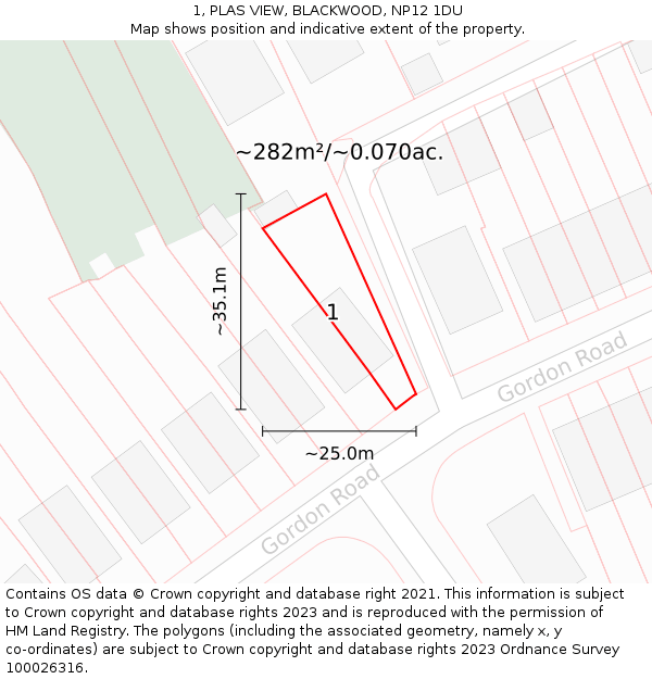 1, PLAS VIEW, BLACKWOOD, NP12 1DU: Plot and title map