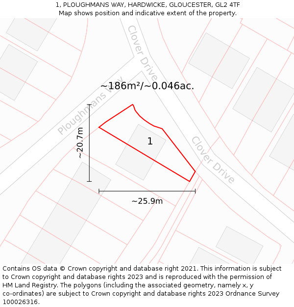 1, PLOUGHMANS WAY, HARDWICKE, GLOUCESTER, GL2 4TF: Plot and title map