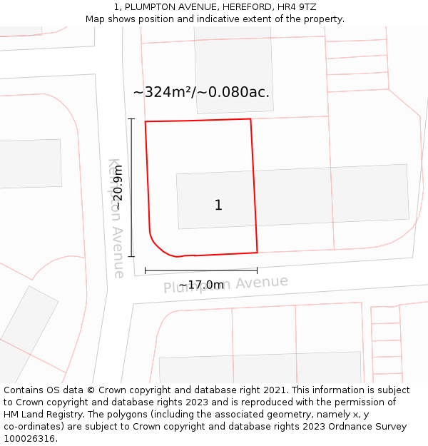 1, PLUMPTON AVENUE, HEREFORD, HR4 9TZ: Plot and title map