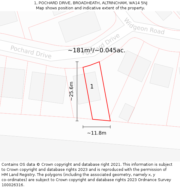 1, POCHARD DRIVE, BROADHEATH, ALTRINCHAM, WA14 5NJ: Plot and title map