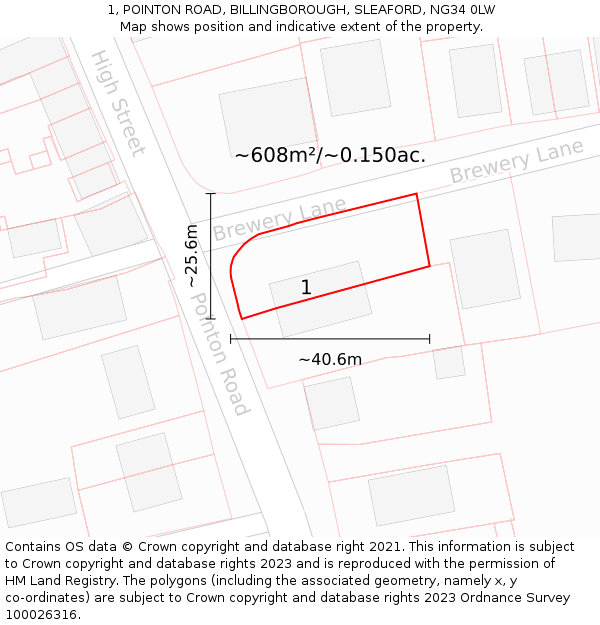 1, POINTON ROAD, BILLINGBOROUGH, SLEAFORD, NG34 0LW: Plot and title map