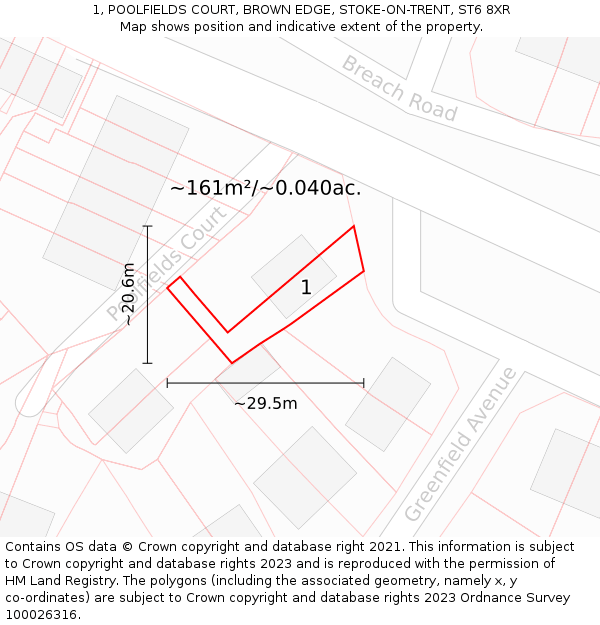 1, POOLFIELDS COURT, BROWN EDGE, STOKE-ON-TRENT, ST6 8XR: Plot and title map