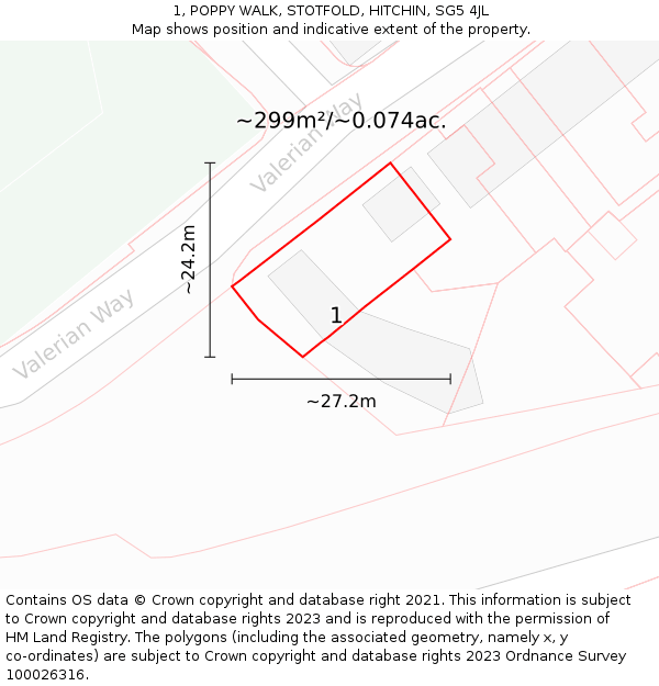 1, POPPY WALK, STOTFOLD, HITCHIN, SG5 4JL: Plot and title map