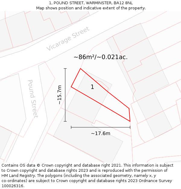 1, POUND STREET, WARMINSTER, BA12 8NL: Plot and title map