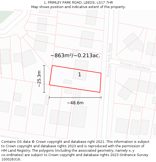 1, PRIMLEY PARK ROAD, LEEDS, LS17 7HR: Plot and title map