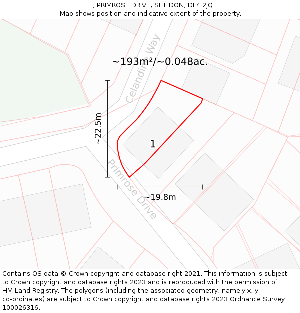 1, PRIMROSE DRIVE, SHILDON, DL4 2JQ: Plot and title map