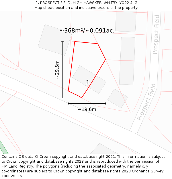 1, PROSPECT FIELD, HIGH HAWSKER, WHITBY, YO22 4LG: Plot and title map