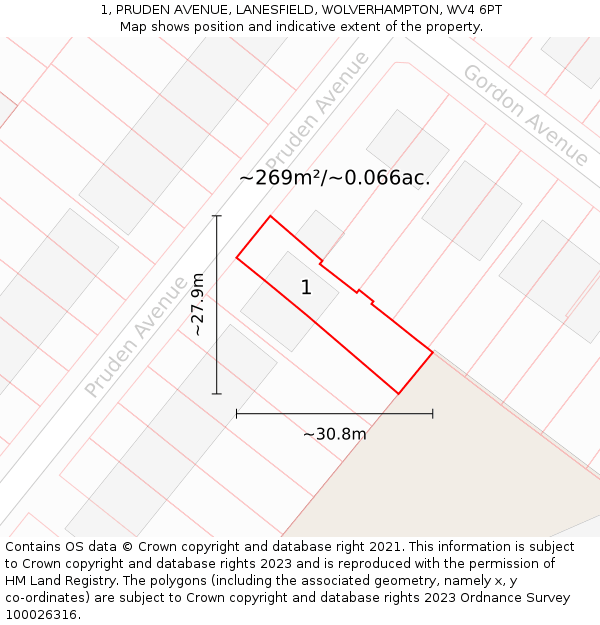 1, PRUDEN AVENUE, LANESFIELD, WOLVERHAMPTON, WV4 6PT: Plot and title map