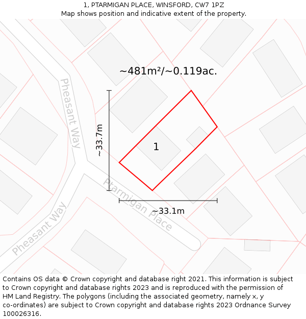 1, PTARMIGAN PLACE, WINSFORD, CW7 1PZ: Plot and title map
