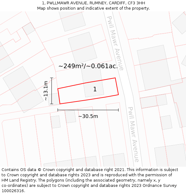 1, PWLLMAWR AVENUE, RUMNEY, CARDIFF, CF3 3HH: Plot and title map