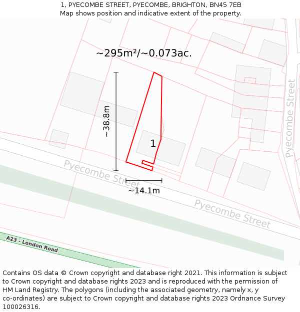 1, PYECOMBE STREET, PYECOMBE, BRIGHTON, BN45 7EB: Plot and title map