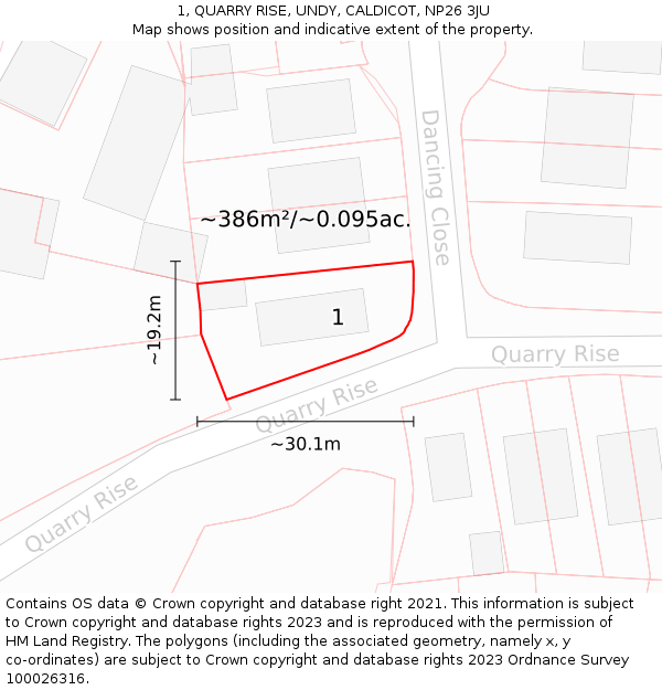 1, QUARRY RISE, UNDY, CALDICOT, NP26 3JU: Plot and title map