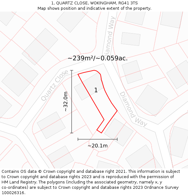 1, QUARTZ CLOSE, WOKINGHAM, RG41 3TS: Plot and title map