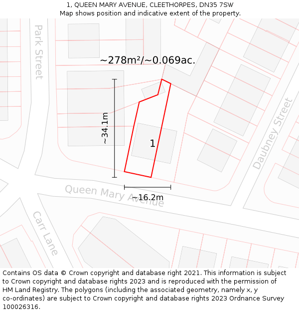 1, QUEEN MARY AVENUE, CLEETHORPES, DN35 7SW: Plot and title map