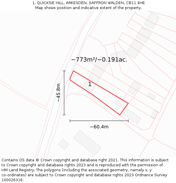 1, QUICKSIE HILL, ARKESDEN, SAFFRON WALDEN, CB11 4HE: Plot and title map