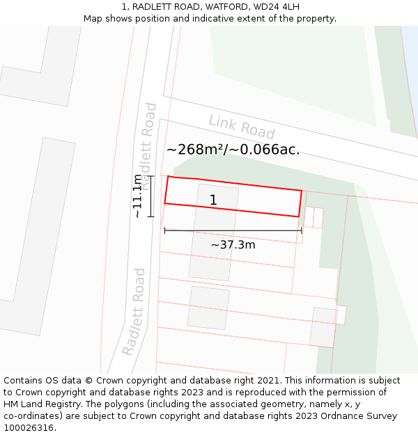 1, RADLETT ROAD, WATFORD, WD24 4LH: Plot and title map