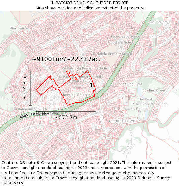 1, RADNOR DRIVE, SOUTHPORT, PR9 9RR: Plot and title map