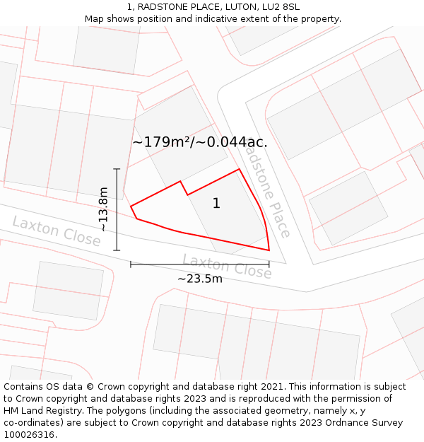 1, RADSTONE PLACE, LUTON, LU2 8SL: Plot and title map