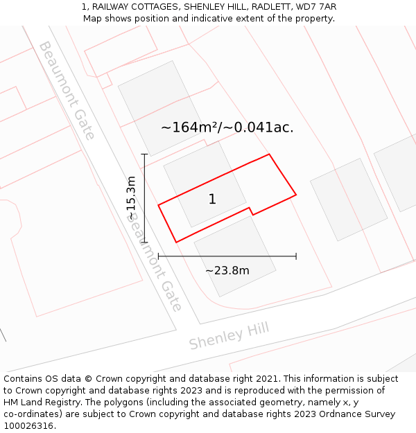 1, RAILWAY COTTAGES, SHENLEY HILL, RADLETT, WD7 7AR: Plot and title map