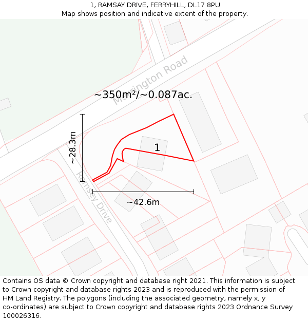 1, RAMSAY DRIVE, FERRYHILL, DL17 8PU: Plot and title map