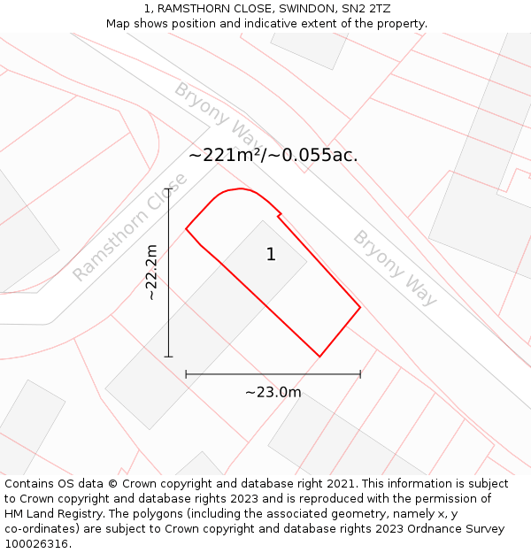 1, RAMSTHORN CLOSE, SWINDON, SN2 2TZ: Plot and title map