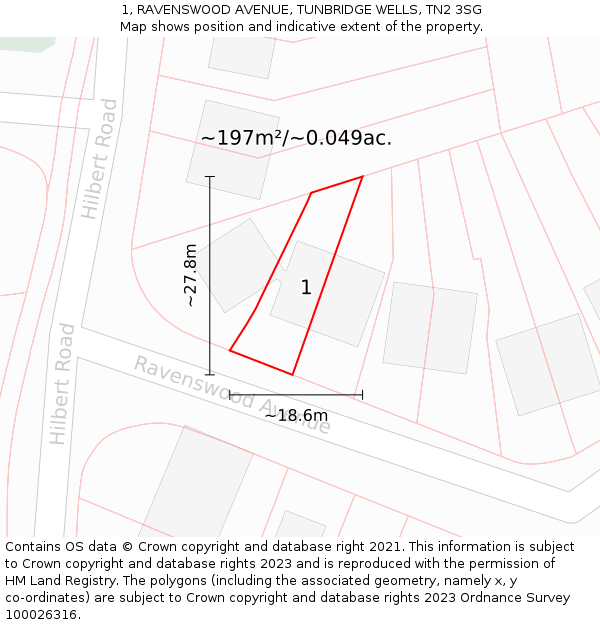 1, RAVENSWOOD AVENUE, TUNBRIDGE WELLS, TN2 3SG: Plot and title map