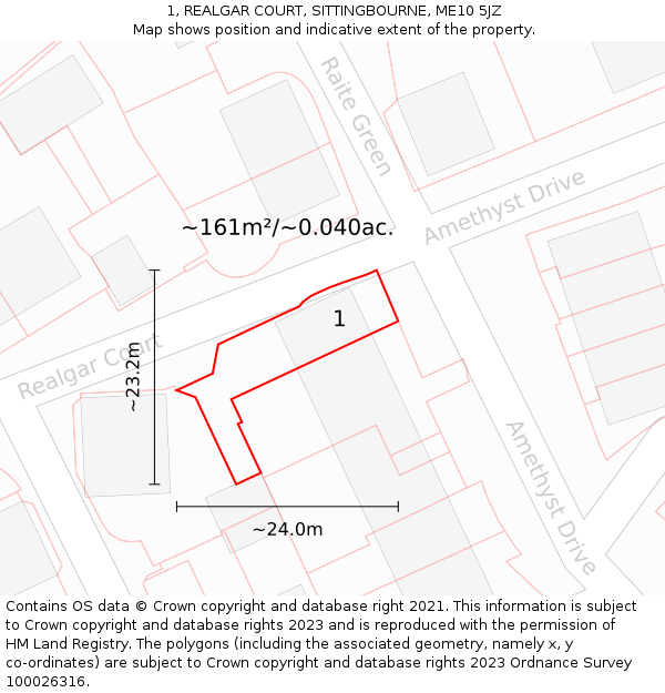 1, REALGAR COURT, SITTINGBOURNE, ME10 5JZ: Plot and title map