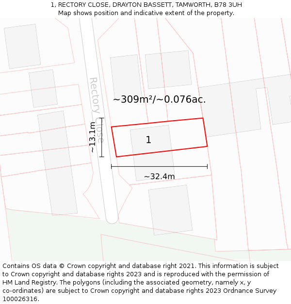 1, RECTORY CLOSE, DRAYTON BASSETT, TAMWORTH, B78 3UH: Plot and title map