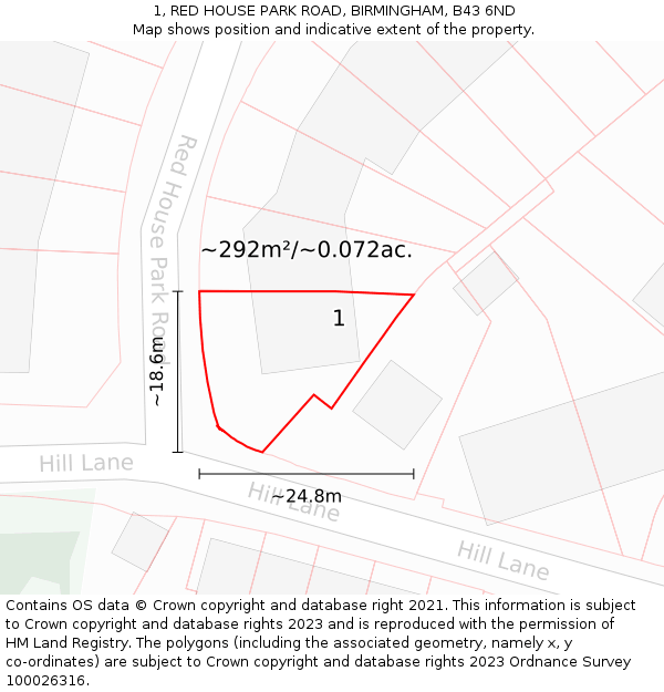 1, RED HOUSE PARK ROAD, BIRMINGHAM, B43 6ND: Plot and title map