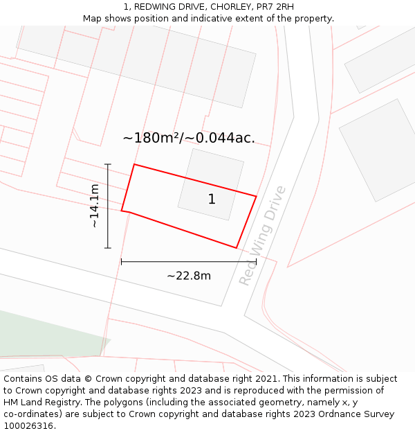 1, REDWING DRIVE, CHORLEY, PR7 2RH: Plot and title map