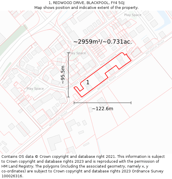 1, REDWOOD DRIVE, BLACKPOOL, FY4 5GJ: Plot and title map