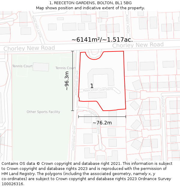 1, REECETON GARDENS, BOLTON, BL1 5BG: Plot and title map