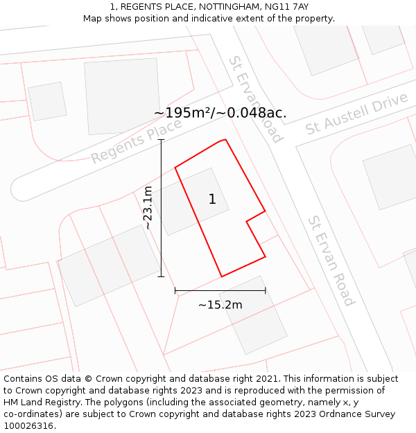 1, REGENTS PLACE, NOTTINGHAM, NG11 7AY: Plot and title map