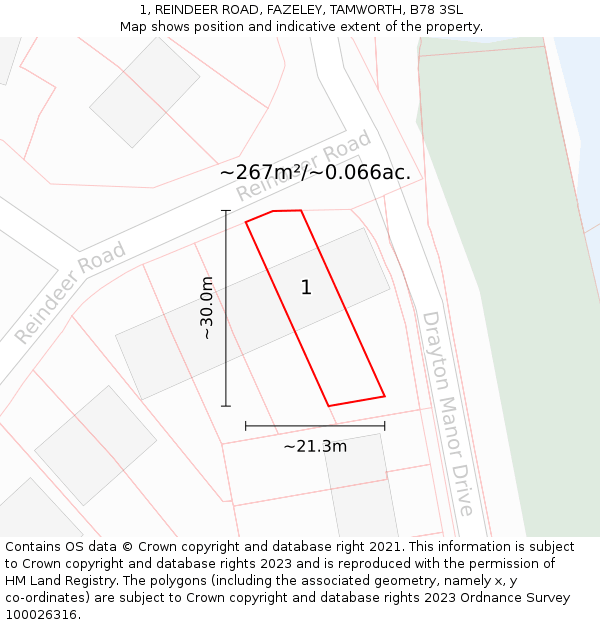 1, REINDEER ROAD, FAZELEY, TAMWORTH, B78 3SL: Plot and title map