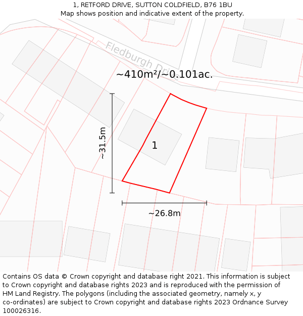 1, RETFORD DRIVE, SUTTON COLDFIELD, B76 1BU: Plot and title map