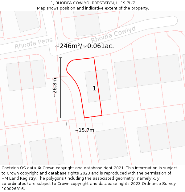 1, RHODFA COWLYD, PRESTATYN, LL19 7UZ: Plot and title map