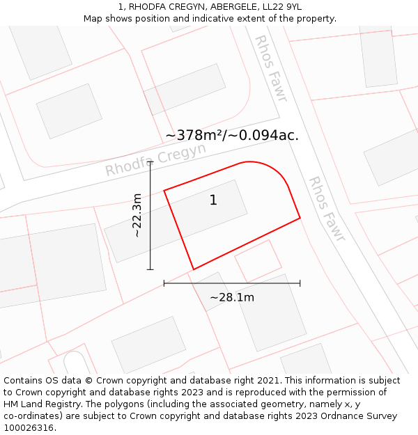 1, RHODFA CREGYN, ABERGELE, LL22 9YL: Plot and title map