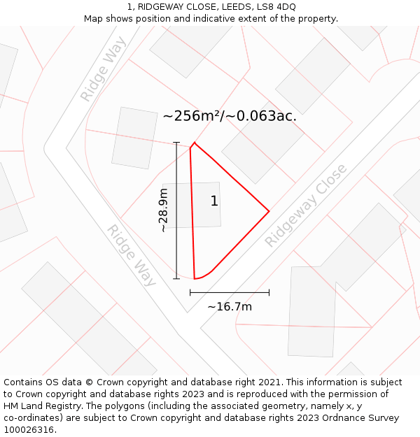 1, RIDGEWAY CLOSE, LEEDS, LS8 4DQ: Plot and title map