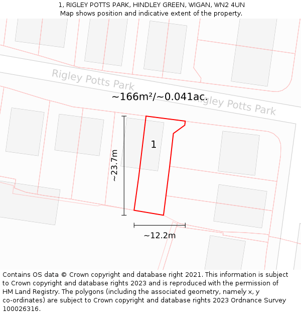 1, RIGLEY POTTS PARK, HINDLEY GREEN, WIGAN, WN2 4UN: Plot and title map