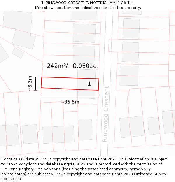 1, RINGWOOD CRESCENT, NOTTINGHAM, NG8 1HL: Plot and title map