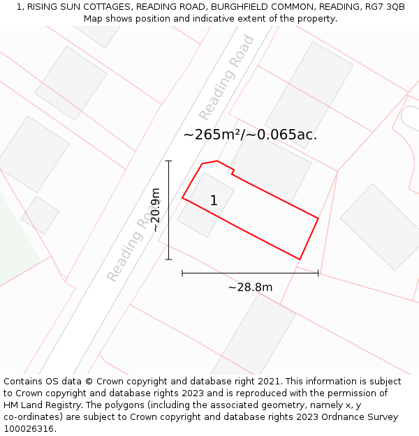 1, RISING SUN COTTAGES, READING ROAD, BURGHFIELD COMMON, READING, RG7 3QB: Plot and title map